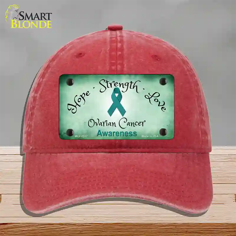 Ovarian Cancer Ribbon Novelty License Plate Hat Unconstructed Cotton / Red