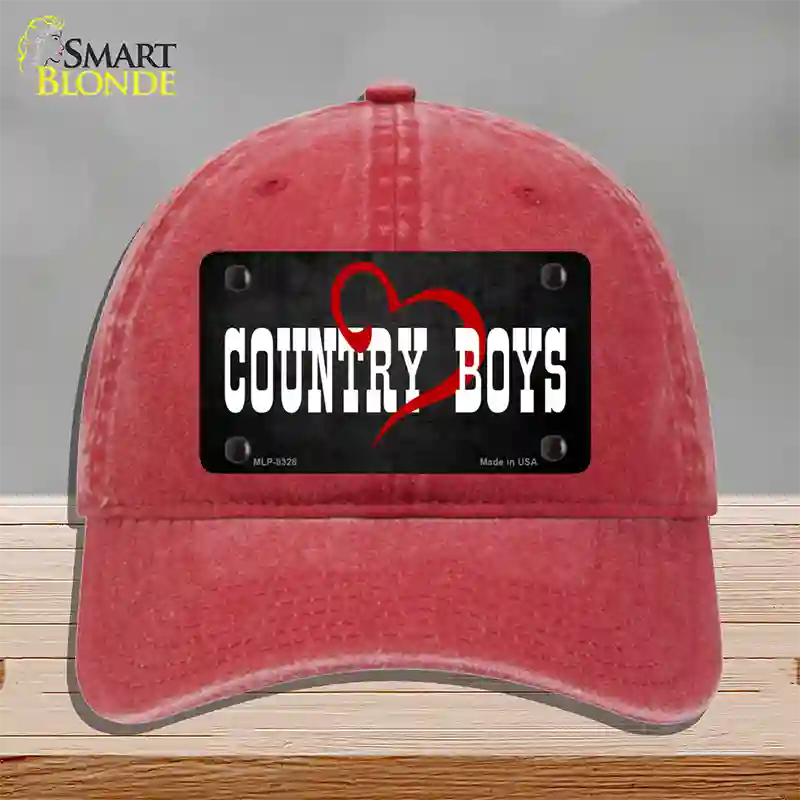 Country Boys Novelty License Plate Hat Unconstructed Cotton / Red