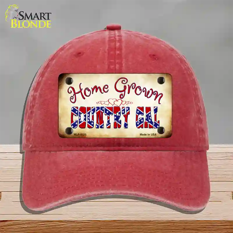 Home Grown Country Gal Novelty License Plate Hat Unconstructed Cotton / Red