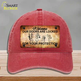 Doors Locked Your Protection Novelty License Plate Hat Unconstructed Cotton / Red