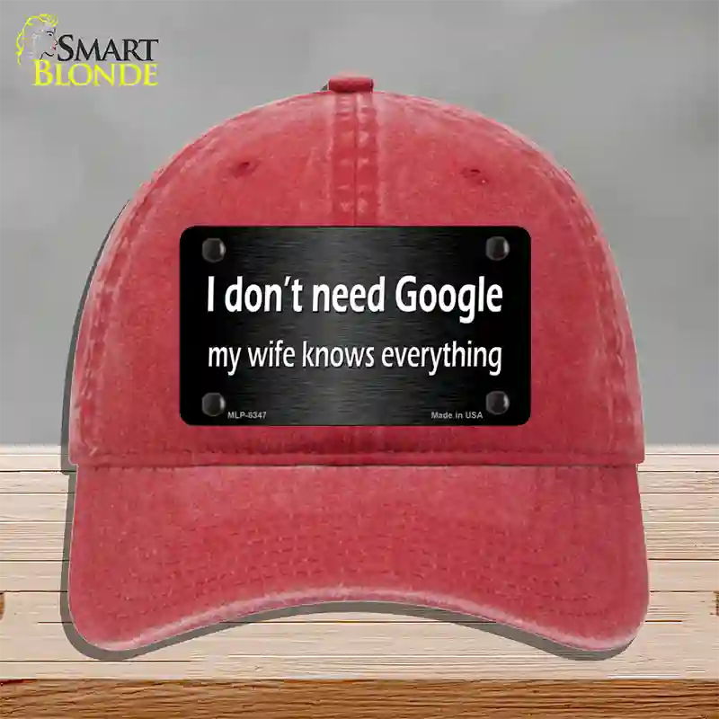 Dont Need Google Novelty License Plate Hat Unconstructed Cotton / Red