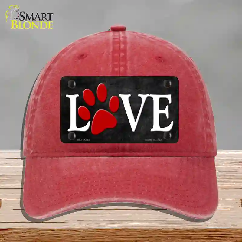 Love Paw Novelty License Plate Hat Unconstructed Cotton / Red