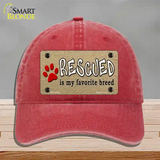 Rescued Is My Favorite Novelty License Plate Hat Unconstructed Cotton / Red