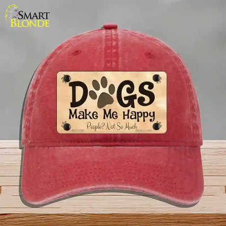 Dogs Make Me Happy Novelty License Plate Hat Unconstructed Cotton / Red