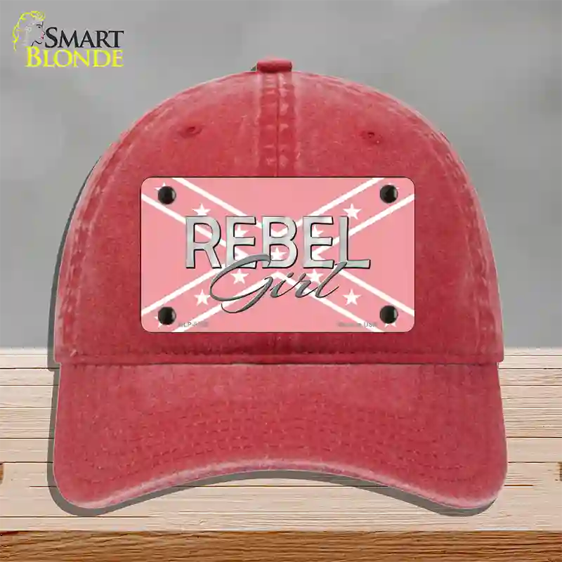 Rebel Girl Pink Novelty License Plate Hat Unconstructed Cotton / Red