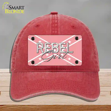 Rebel Girl Pink Novelty License Plate Hat Unconstructed Cotton / Red