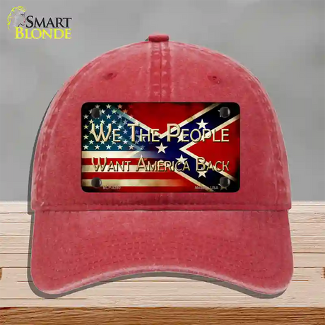 We The People American Confederate Novelty License Plate Hat Unconstructed Cotton / Red