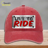 Live To Ride Shiny Novelty License Plate Hat Unconstructed Cotton / Red