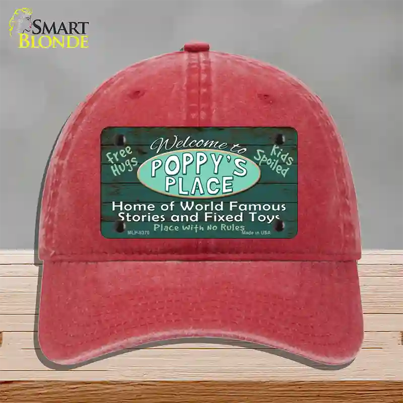 Poppys Place Novelty License Plate Hat Unconstructed Cotton / Red