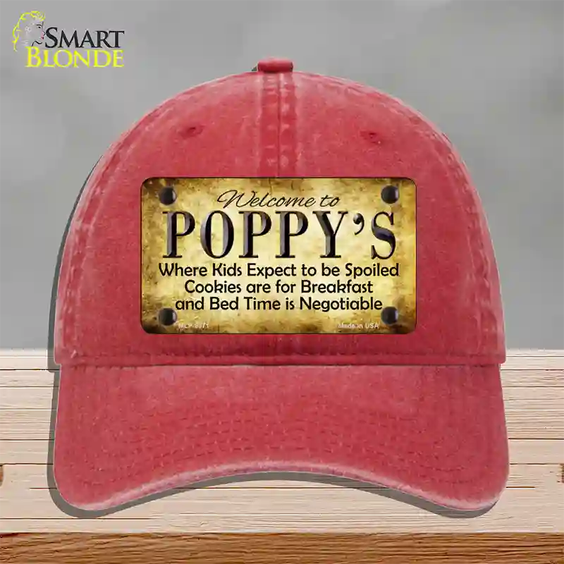 Poppys Novelty License Plate Hat Unconstructed Cotton / Red