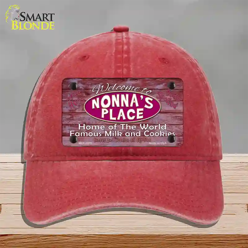 Nonnas Place Novelty License Plate Hat Unconstructed Cotton / Red