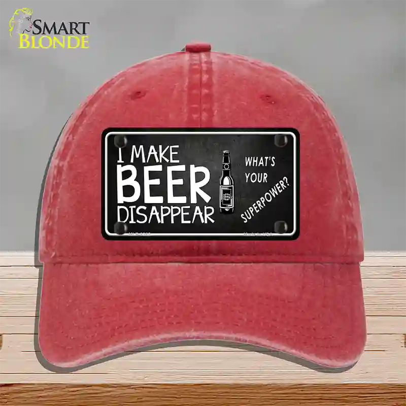 I Make Beer Disappear Novelty License Plate Hat Unconstructed Cotton / Red