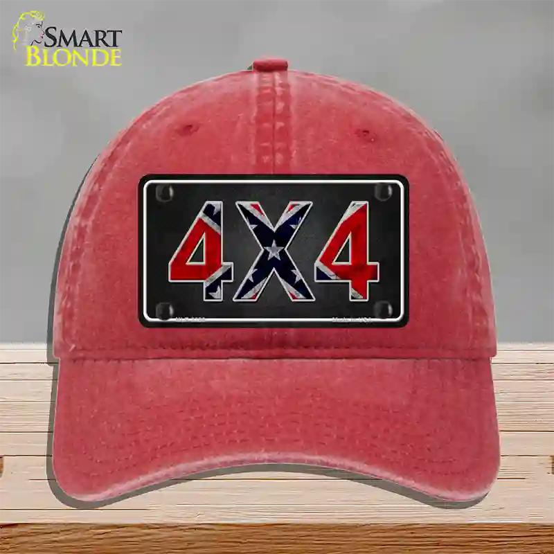 4x4 Confederate Novelty License Plate Hat Unconstructed Cotton / Red