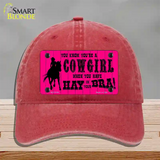 Pink Cowgirl Novelty License Plate Hat Unconstructed Cotton / Red