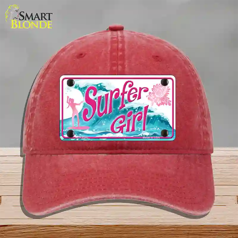 Surfer Girl Novelty License Plate Hat Unconstructed Cotton / Red