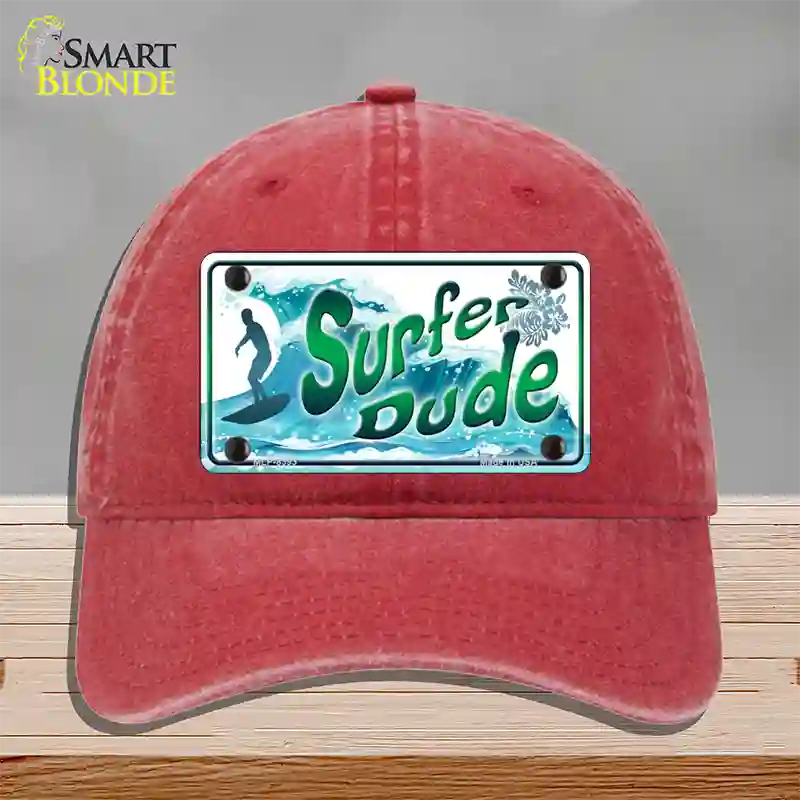 Surfer Dude Novelty License Plate Hat Unconstructed Cotton / Red