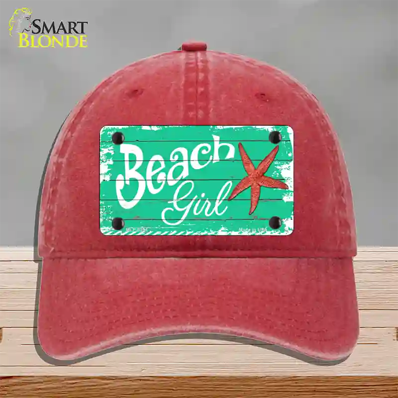 Beach Girl Novelty License Plate Hat Unconstructed Cotton / Red