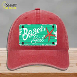 Beach Girl Novelty License Plate Hat Unconstructed Cotton / Red