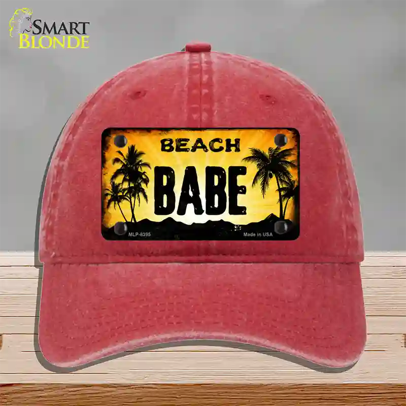 Beach Babe Novelty License Plate Hat Unconstructed Cotton / Red