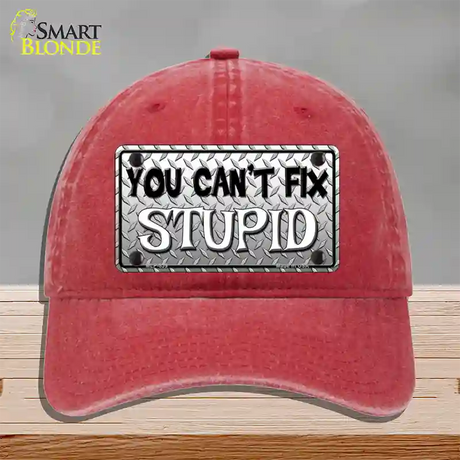 You Cant Fix Stupid Novelty License Plate Hat Unconstructed Cotton / Red