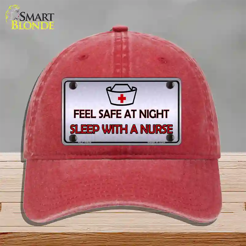 Feel Safe At Night Novelty License Plate Hat Unconstructed Cotton / Red