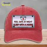 Feel Safe At Night Novelty License Plate Hat Unconstructed Cotton / Red