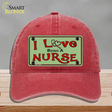 I Love Being A Nurse Novelty License Plate Hat Unconstructed Cotton / Red