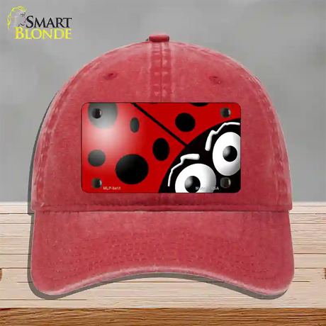 Lady Bug Novelty License Plate Hat Unconstructed Cotton / Red