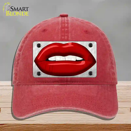 Red Lips Novelty License Plate Hat Unconstructed Cotton / Red