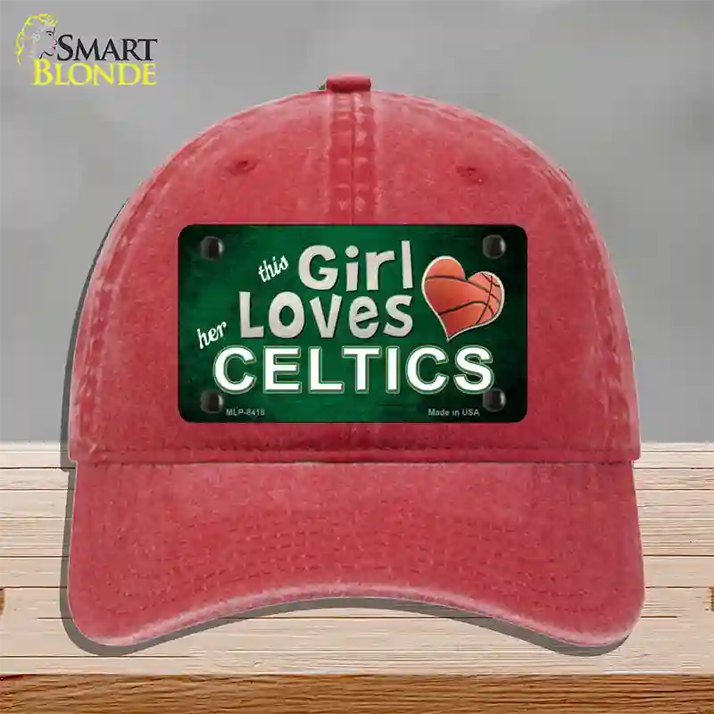 This Girl Loves Her Celtics Novelty License Plate Hat Unconstructed Cotton / Red