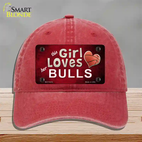 This Girl Loves Her Bulls Novelty License Plate Hat Unconstructed Cotton / Red