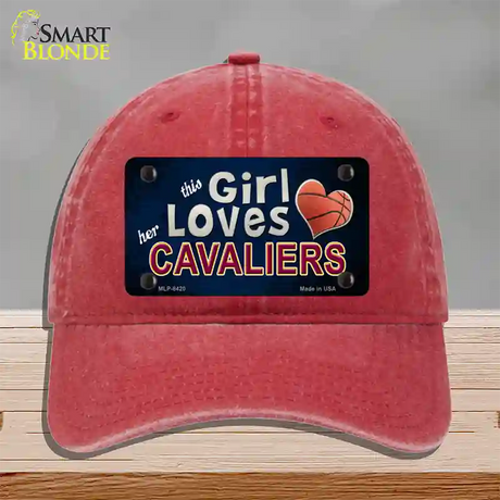 This Girl Loves Her Cavaliers Novelty License Plate Hat Unconstructed Cotton / Red