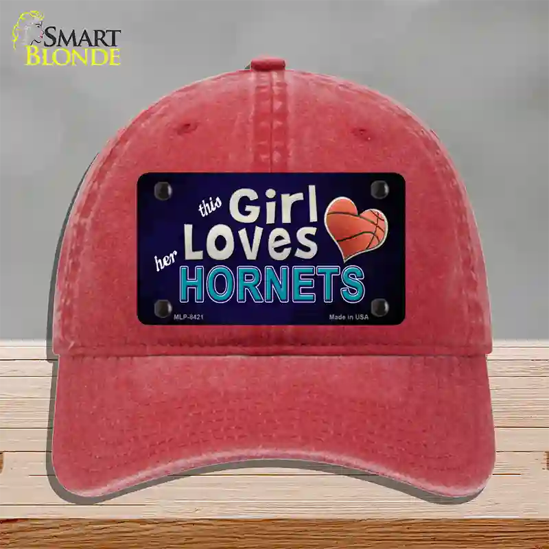 This Girl Loves Her Hornets Novelty License Plate Hat Unconstructed Cotton / Red