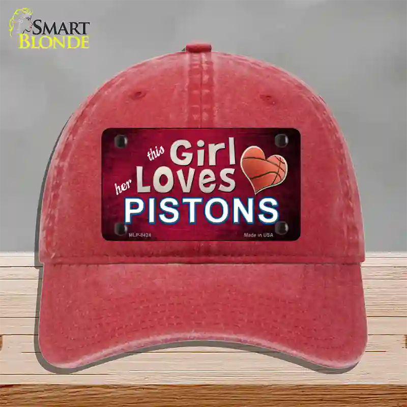 This Girl Loves Her Pistons Novelty License Plate Hat Unconstructed Cotton / Red