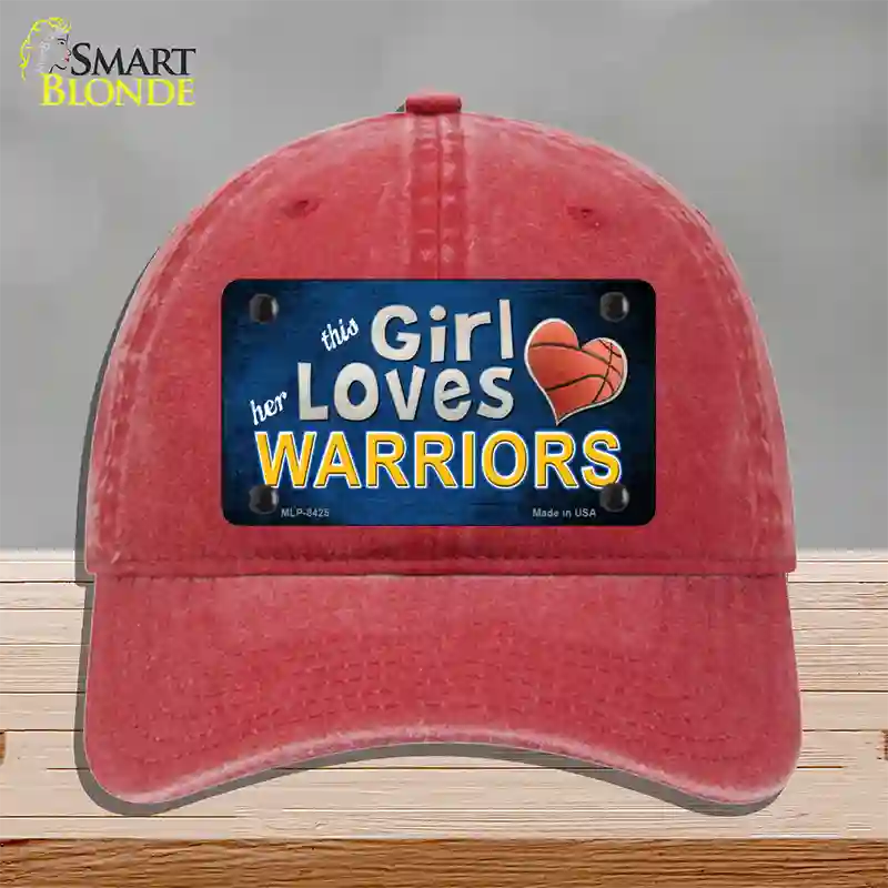 This Girl Loves Her Warriors Novelty License Plate Hat Unconstructed Cotton / Red