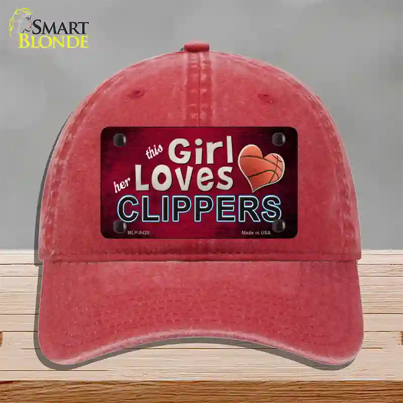 This Girl Loves Her Clippers Novelty License Plate Hat Unconstructed Cotton / Red