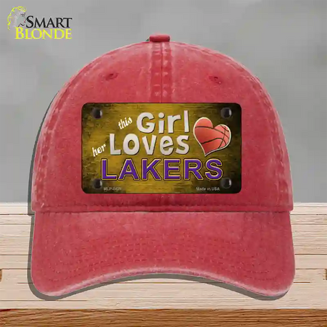 This Girl Loves Her Lakers Novelty License Plate Hat Unconstructed Cotton / Red