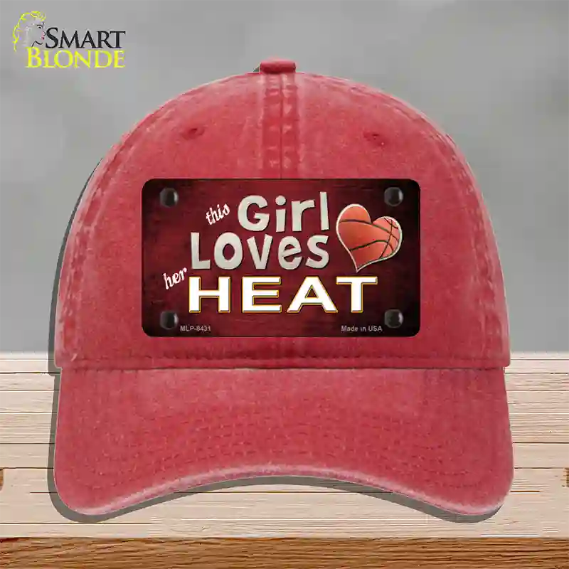 This Girl Loves Her Heat Novelty License Plate Hat Unconstructed Cotton / Red