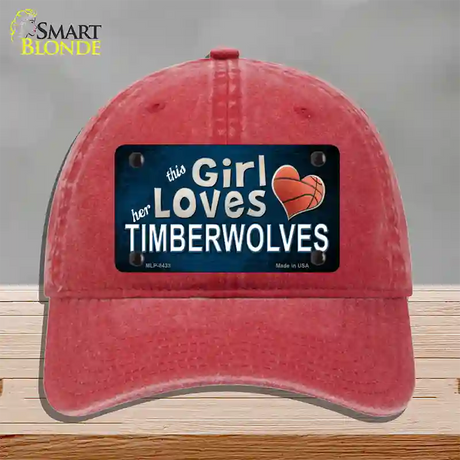 This Girl Loves Her Timberwolves Novelty License Plate Hat Unconstructed Cotton / Red