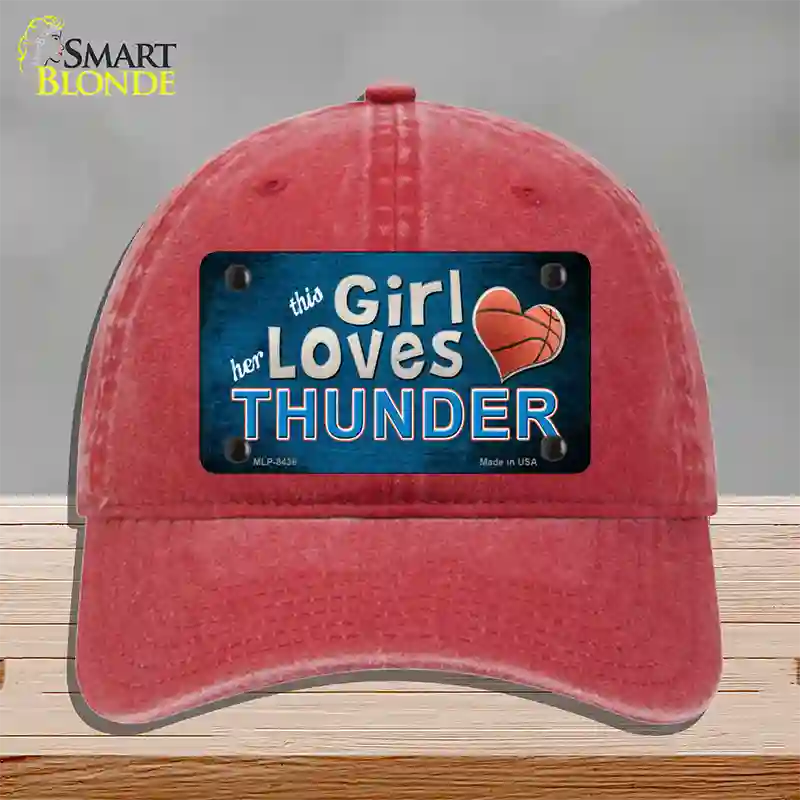 This Girl Loves Her Thunder Novelty License Plate Hat Unconstructed Cotton / Red