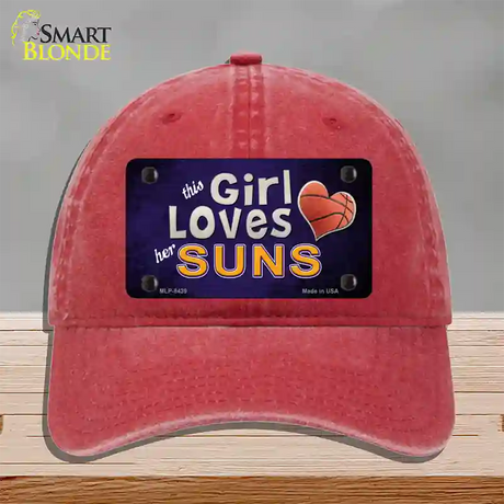 This Girl Loves Her Suns Novelty License Plate Hat Unconstructed Cotton / Red