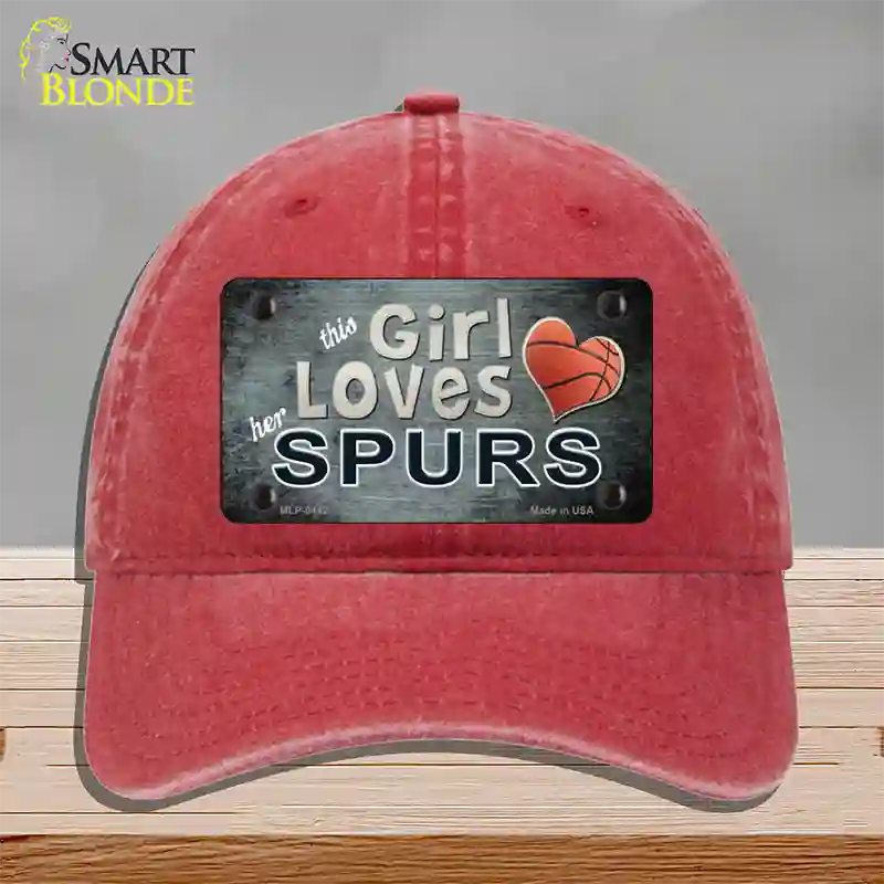 This Girl Loves Her Spurs Novelty License Plate Hat Unconstructed Cotton / Red