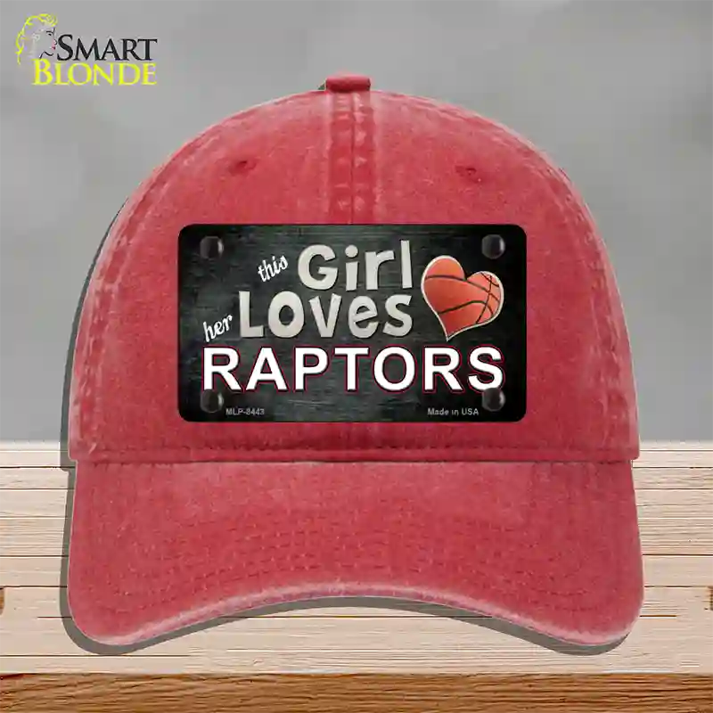 This Girl Loves Her Raptors Novelty License Plate Hat Unconstructed Cotton / Red