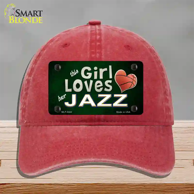 This Girl Loves Her Jazz Novelty License Plate Hat Unconstructed Cotton / Red