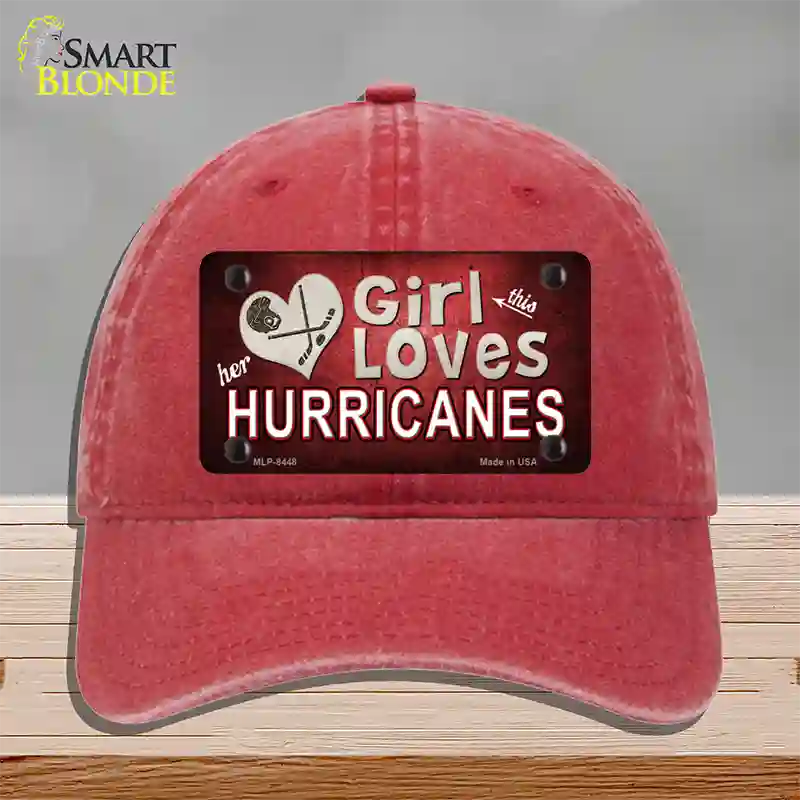 This Girl Loves Her Hurricanes Novelty License Plate Hat Unconstructed Cotton / Red