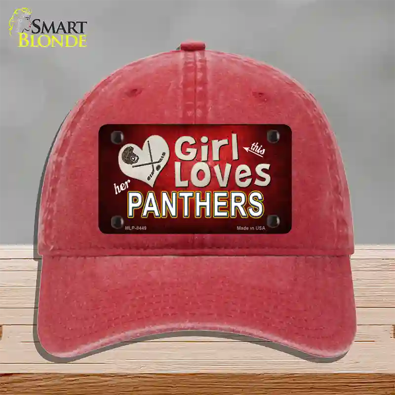 This Girl Loves Her Panthers Hockey Novelty License Plate Hat Unconstructed Cotton / Red