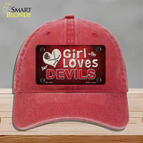 This Girl Loves Her Devils Novelty License Plate Hat Unconstructed Cotton / Red