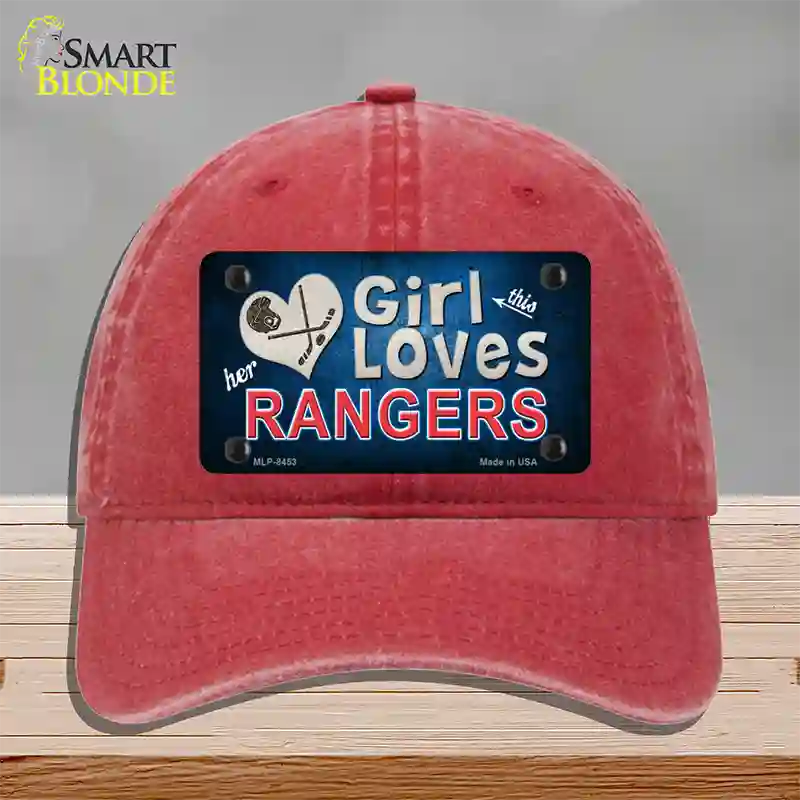 This Girl Loves Her Rangers Blue Novelty License Plate Hat Unconstructed Cotton / Red