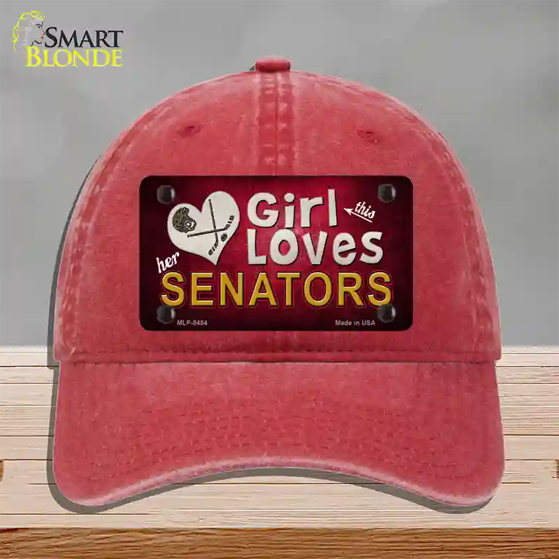 This Girl Loves Her Senators Novelty License Plate Hat Unconstructed Cotton / Red