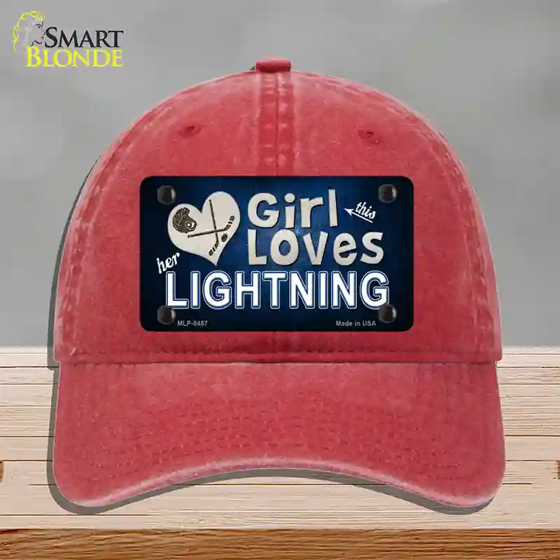 This Girl Loves Her Lightning Novelty License Plate Hat Unconstructed Cotton / Red